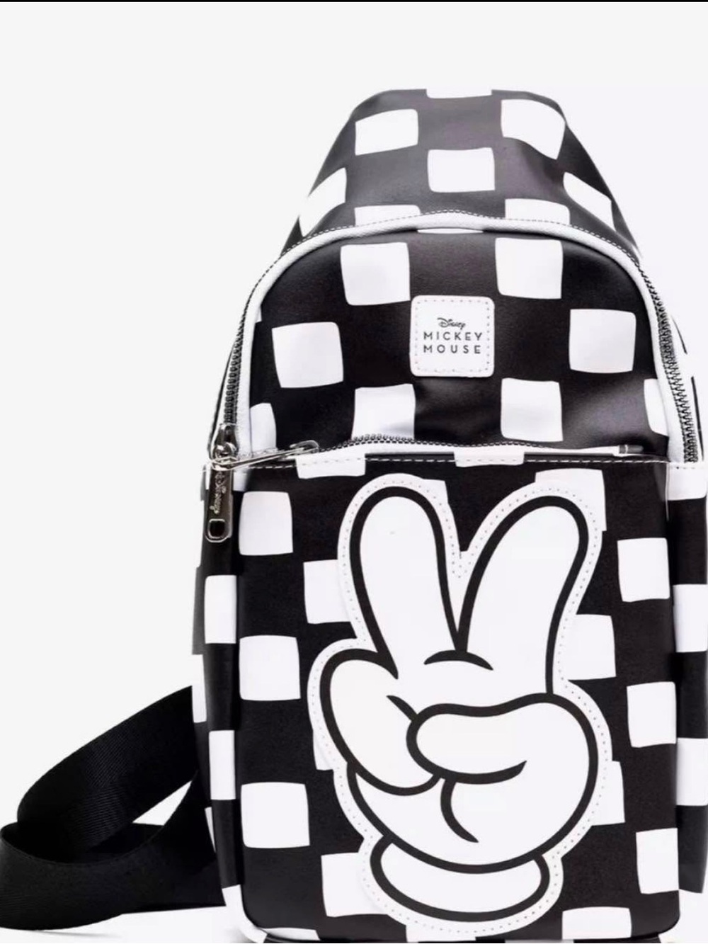 Disney Mickey Mouse Peace Fingers Checkered Crossbody Sling Bag